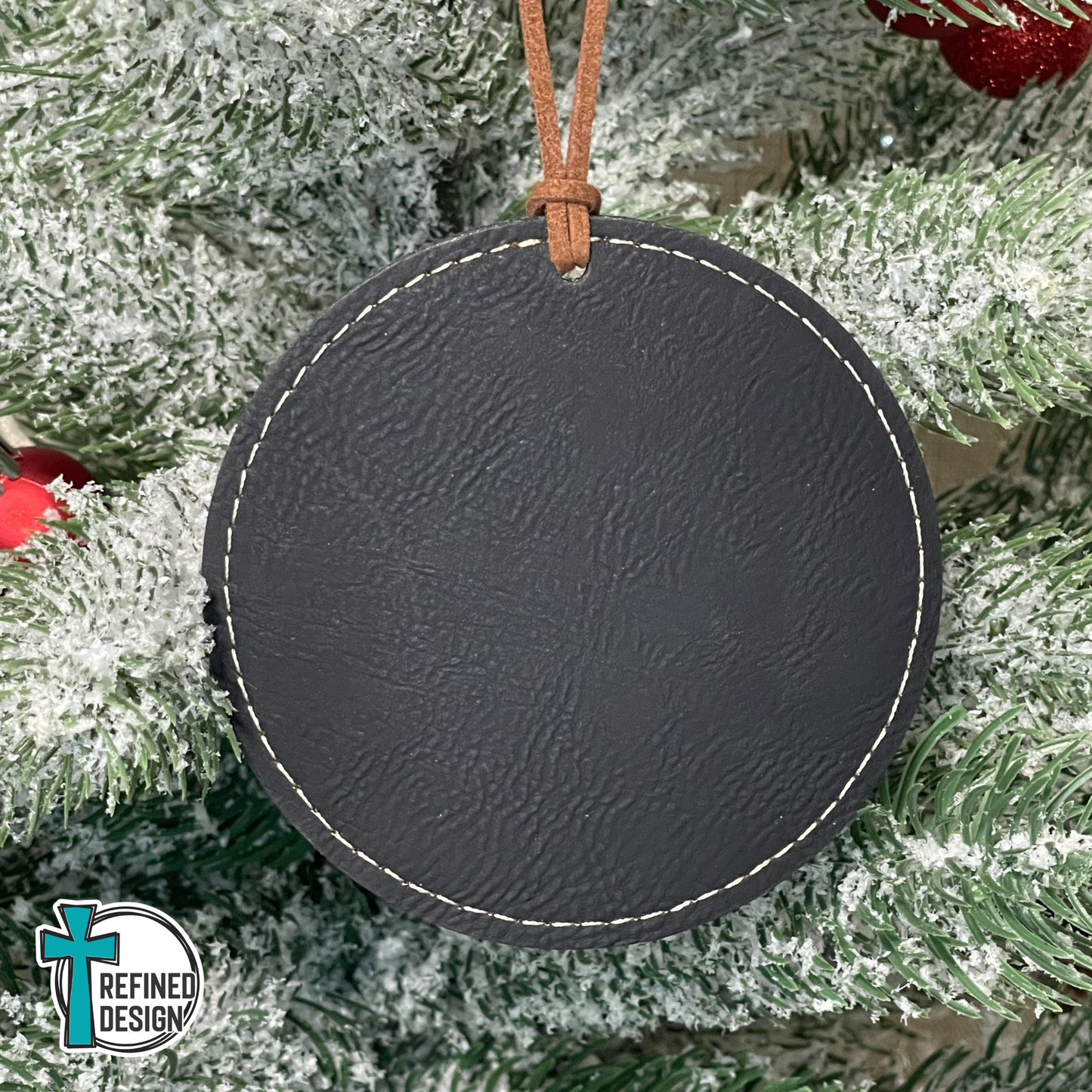 Personalized Black Leatherette Ornament (Gold Engraving)