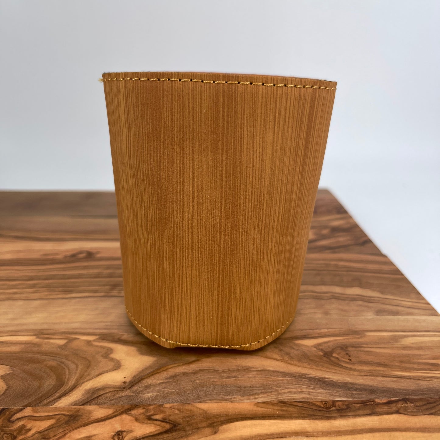 Personalized Bamboo/Black Leatherette Beverage Holder