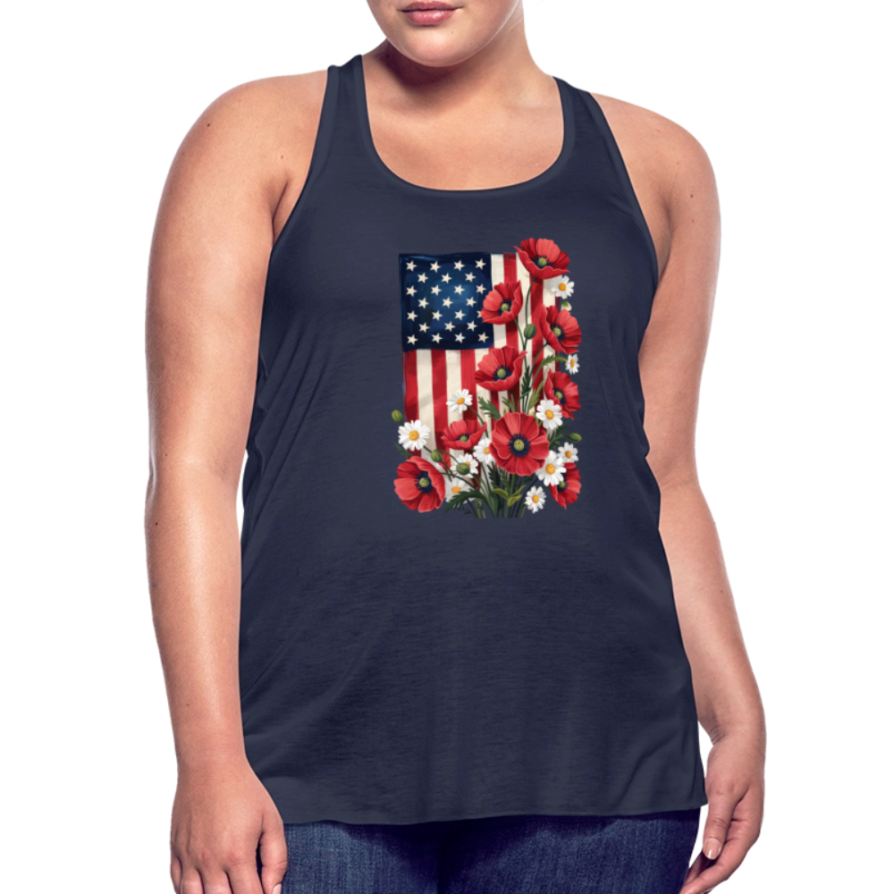 American Poppy Women's Flowy Tank Top by Bella - navy