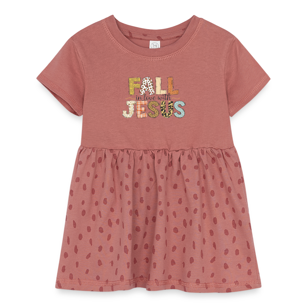 "Fall in Love with Jesus" Infant Baby Rib Dress - mauve