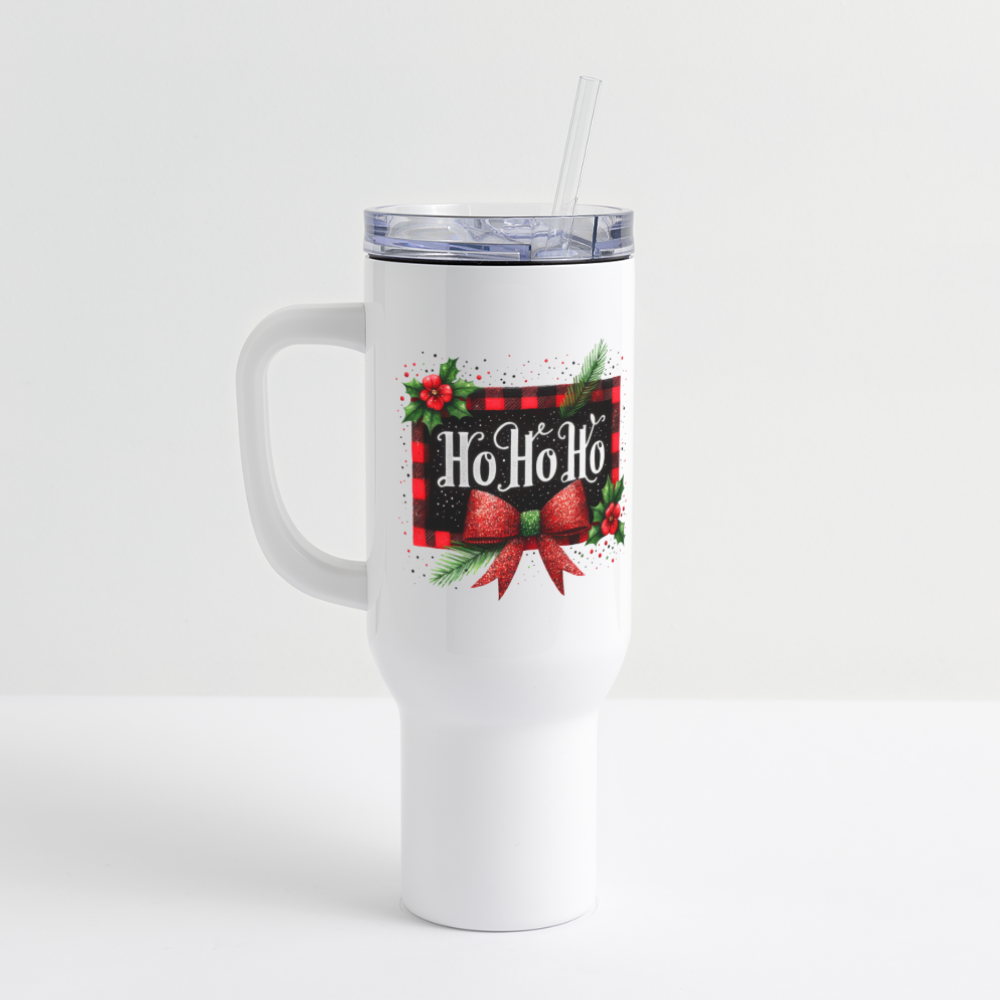 "Ho Ho Ho Christmas Highland Cow" 40 oz Travel Tumbler - white