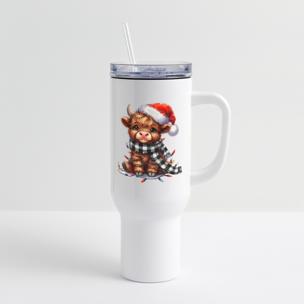 "Plaid Christmas Highland Cow" 40 oz Travel Tumbler - white