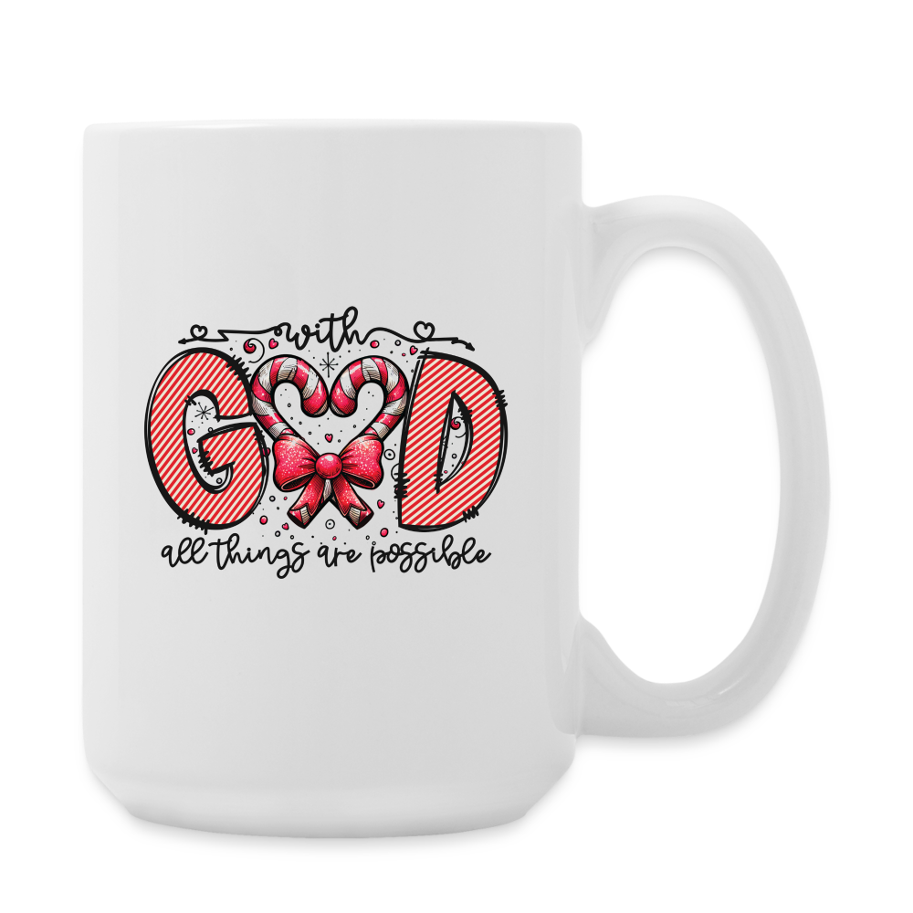 "With God Candy Cane" Dual Handed Ceramic Mug, 15 oz - white
