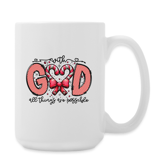 "With God Candy Cane" Dual Handed Ceramic Mug, 15 oz - white