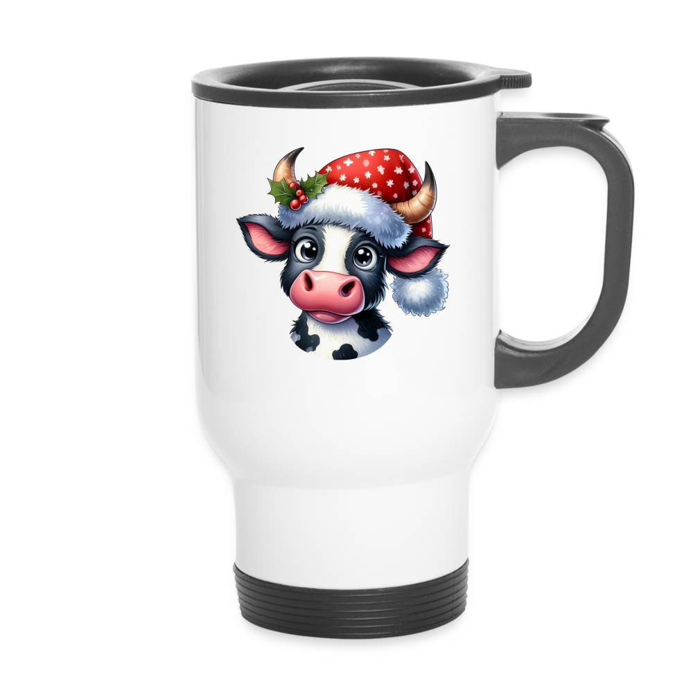 "Moo-ey Christmas Cow" Travel Mug - white