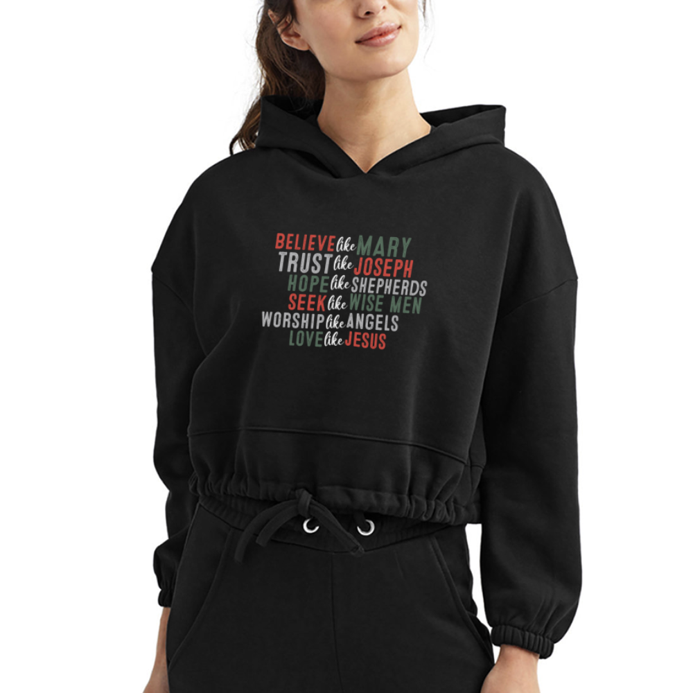 "Love Like Jesus Christmas" Women’s Cropped Hoodie - black