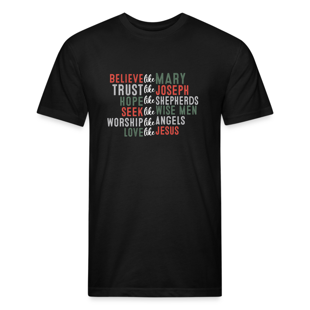"Love Like Jesus Christmas" Fitted Cotton/Poly T-Shirt by Next Level - black