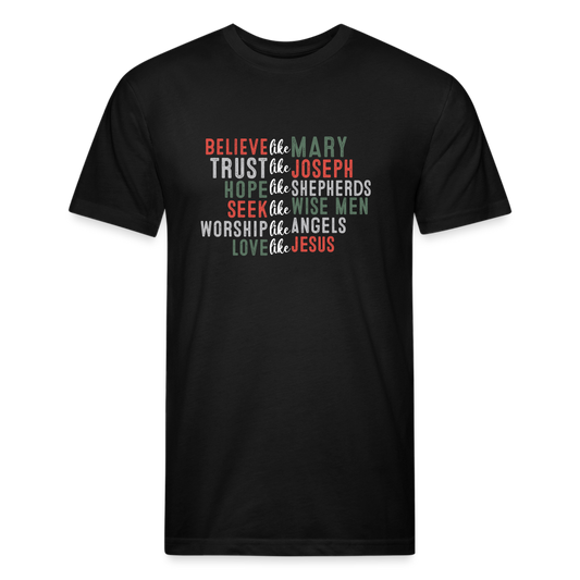 "Love Like Jesus Christmas" Fitted Cotton/Poly T-Shirt by Next Level - black