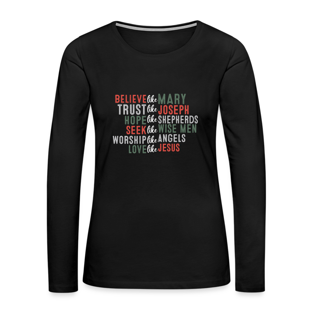"Love Like Jesus Christmas" Women's Premium Long Sleeve T-Shirt - black