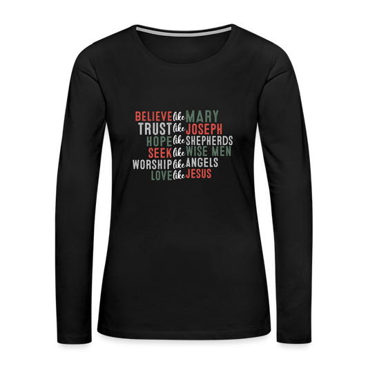 "Love Like Jesus Christmas" Women's Premium Long Sleeve T-Shirt - black