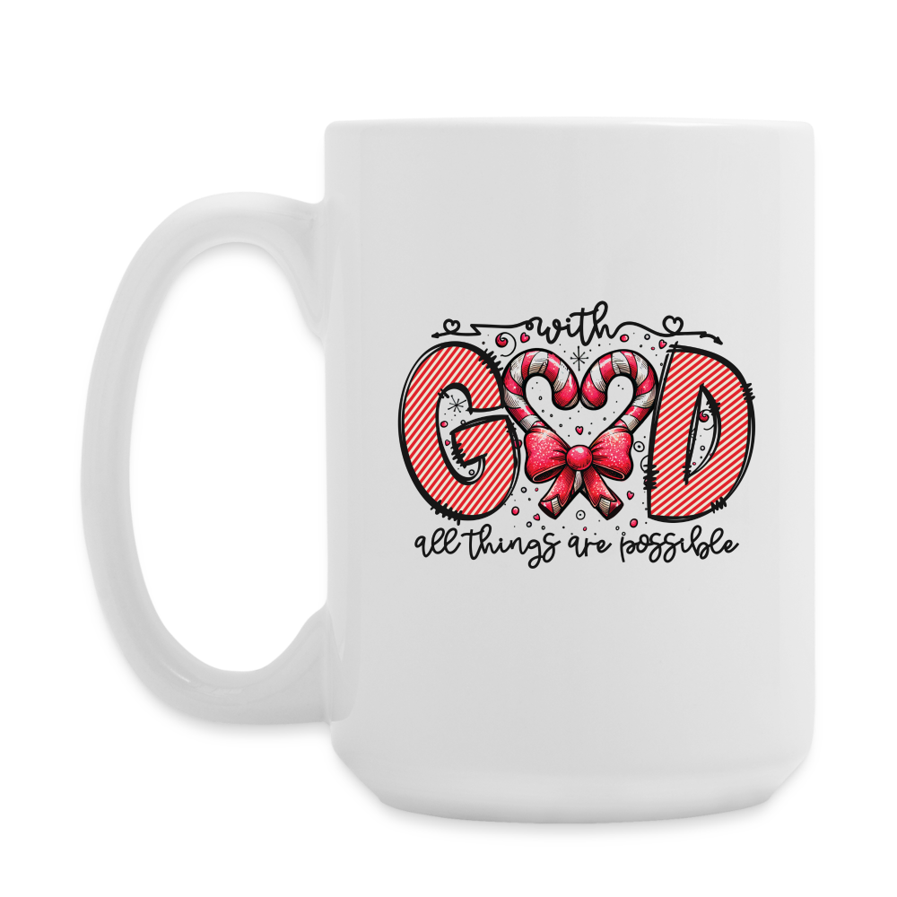 "With God Candy Cane" Dual Handed Ceramic Mug, 15 oz - white