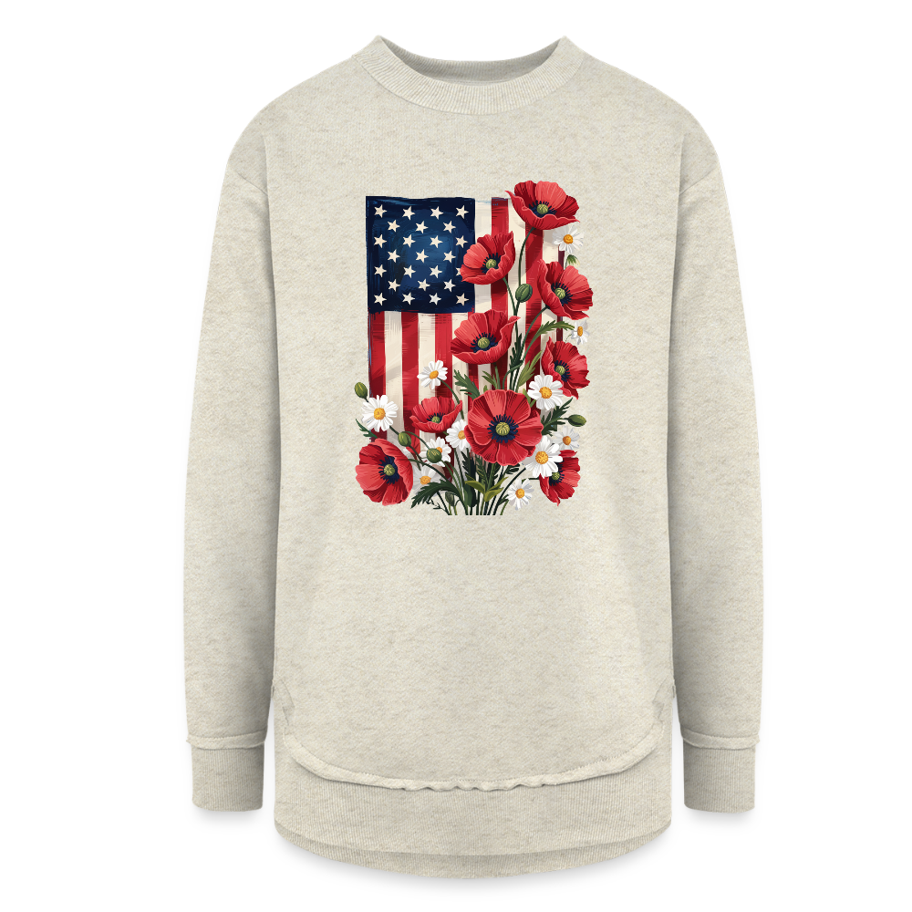 American Poppy Women's Weekend Tunic Fleece Sweatshirt - heather oatmeal