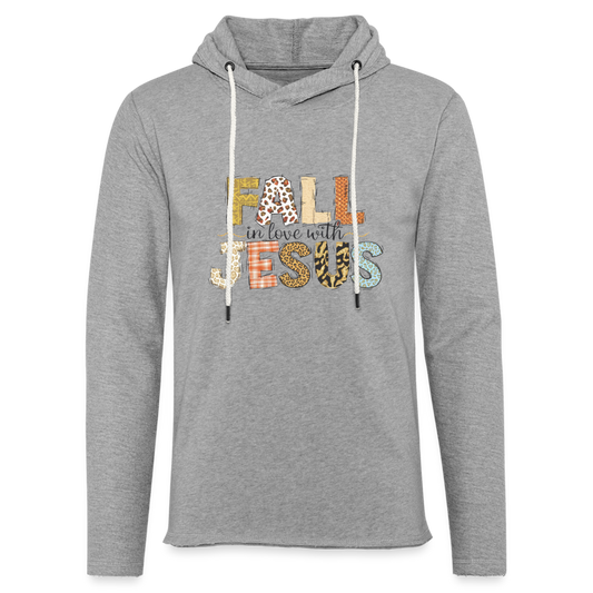 "Fall in Love with Jesus" Unisex Lightweight Terry Hoodie - heather gray