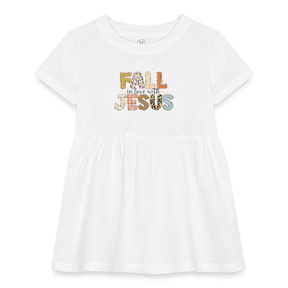 "Fall in Love with Jesus" Infant Baby Rib Dress - white