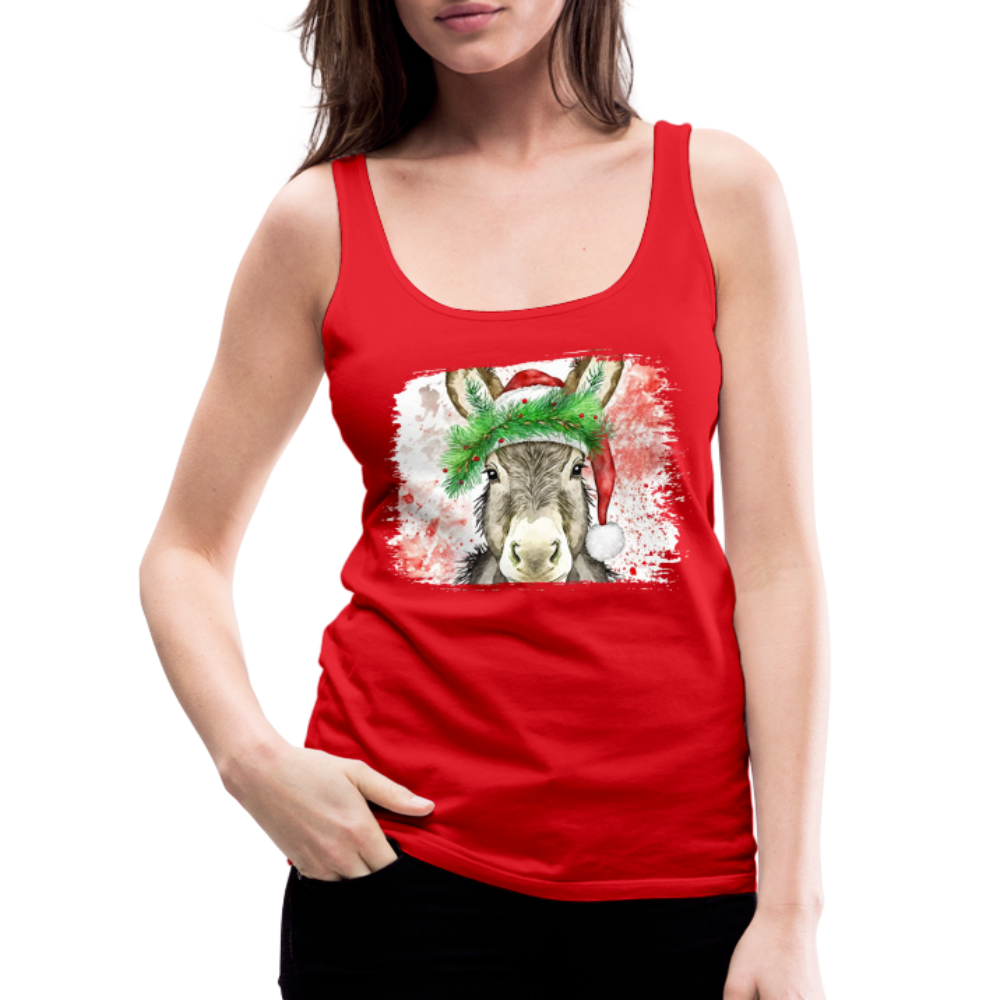 "Christmas Donkey Face" Women’s Premium Tank Top - red