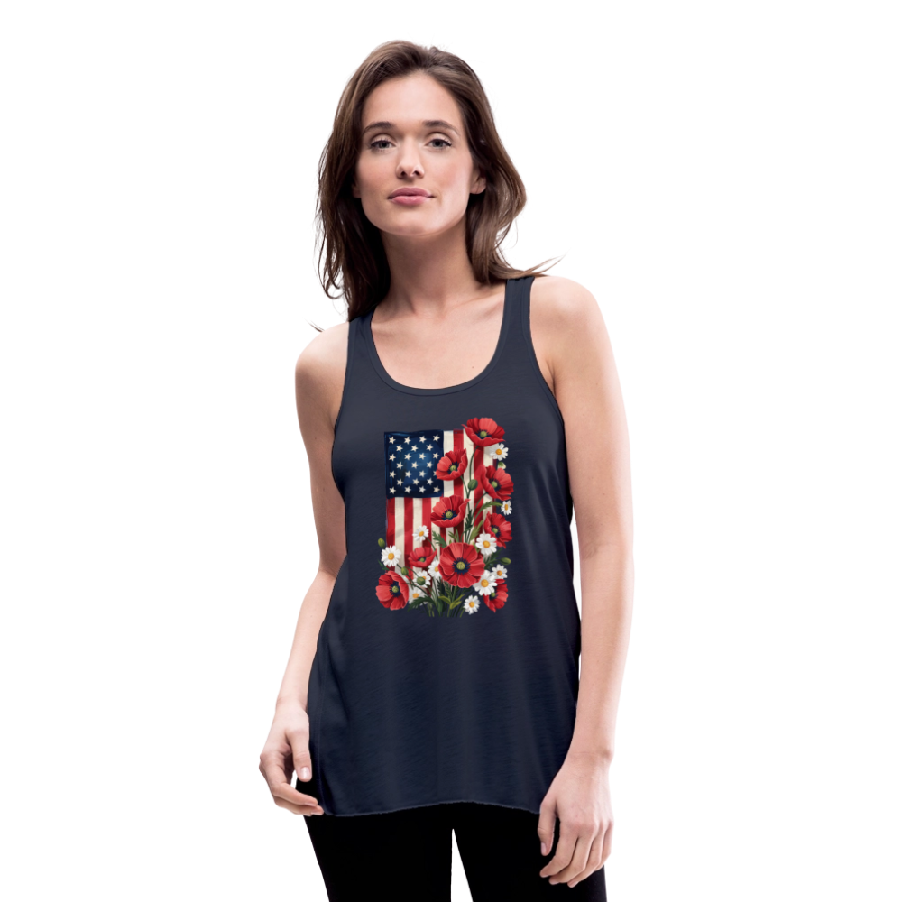 American Poppy Women's Flowy Tank Top by Bella - navy