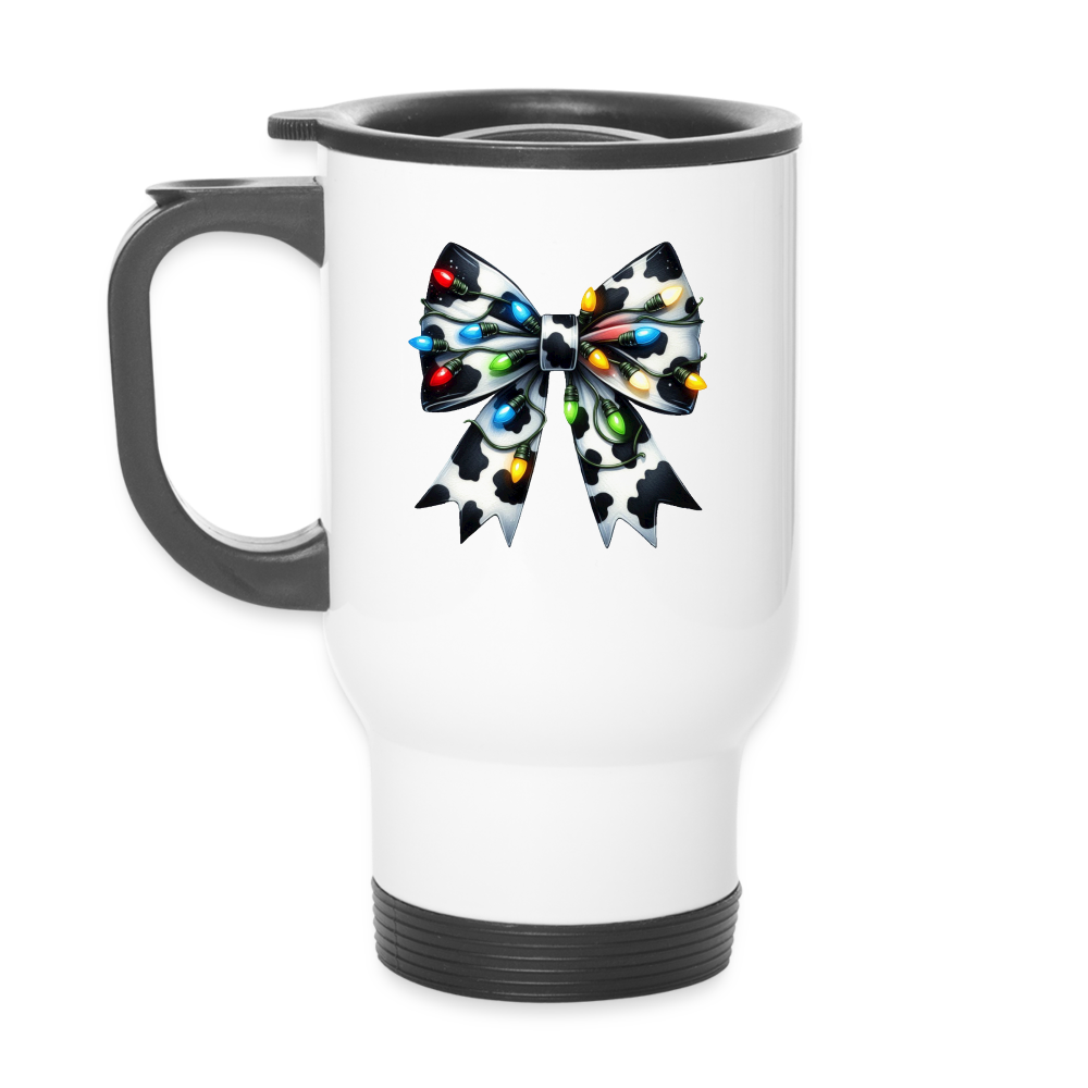 "Moo-ey Christmas Cow" Travel Mug - white