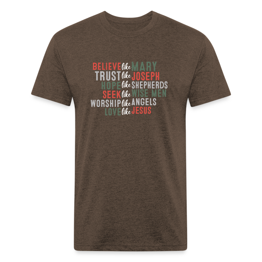 "Love Like Jesus Christmas" Fitted Cotton/Poly T-Shirt by Next Level - heather espresso