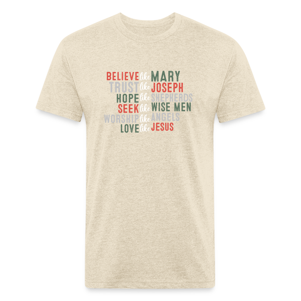 "Love Like Jesus Christmas" Fitted Cotton/Poly T-Shirt by Next Level - heather cream