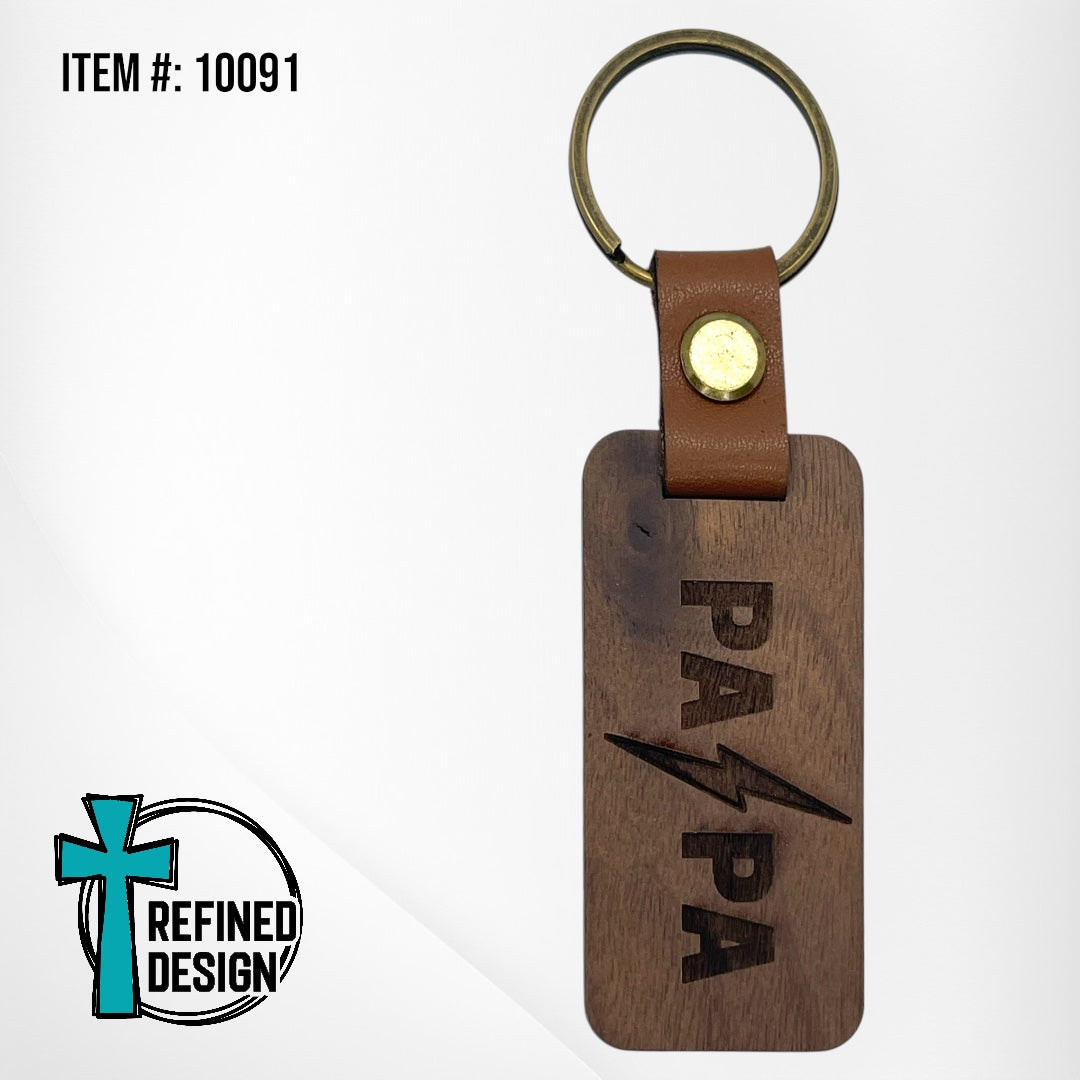 “Papa Rocker” Wood and Leather Keychain