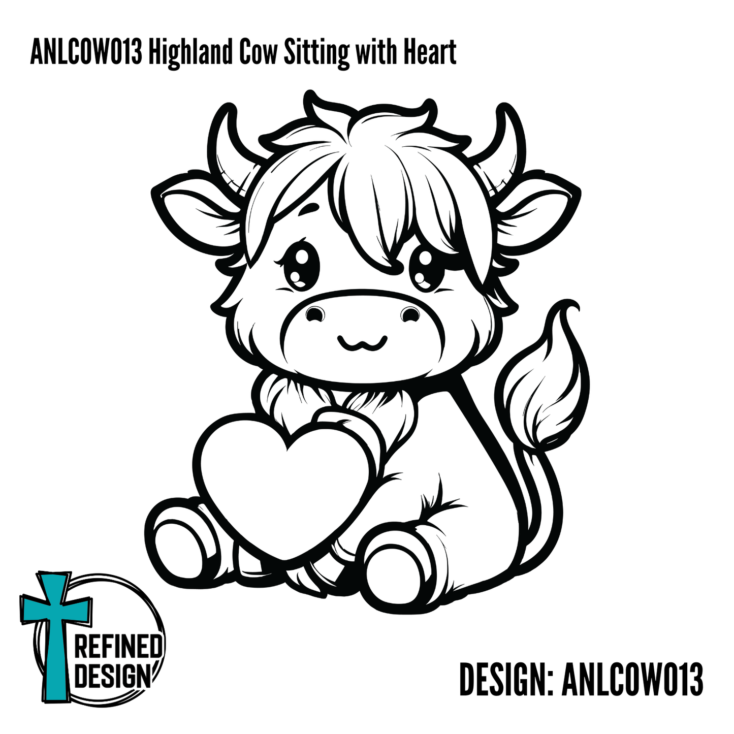ANLCOW013 Highland Cow Sitting with Heart