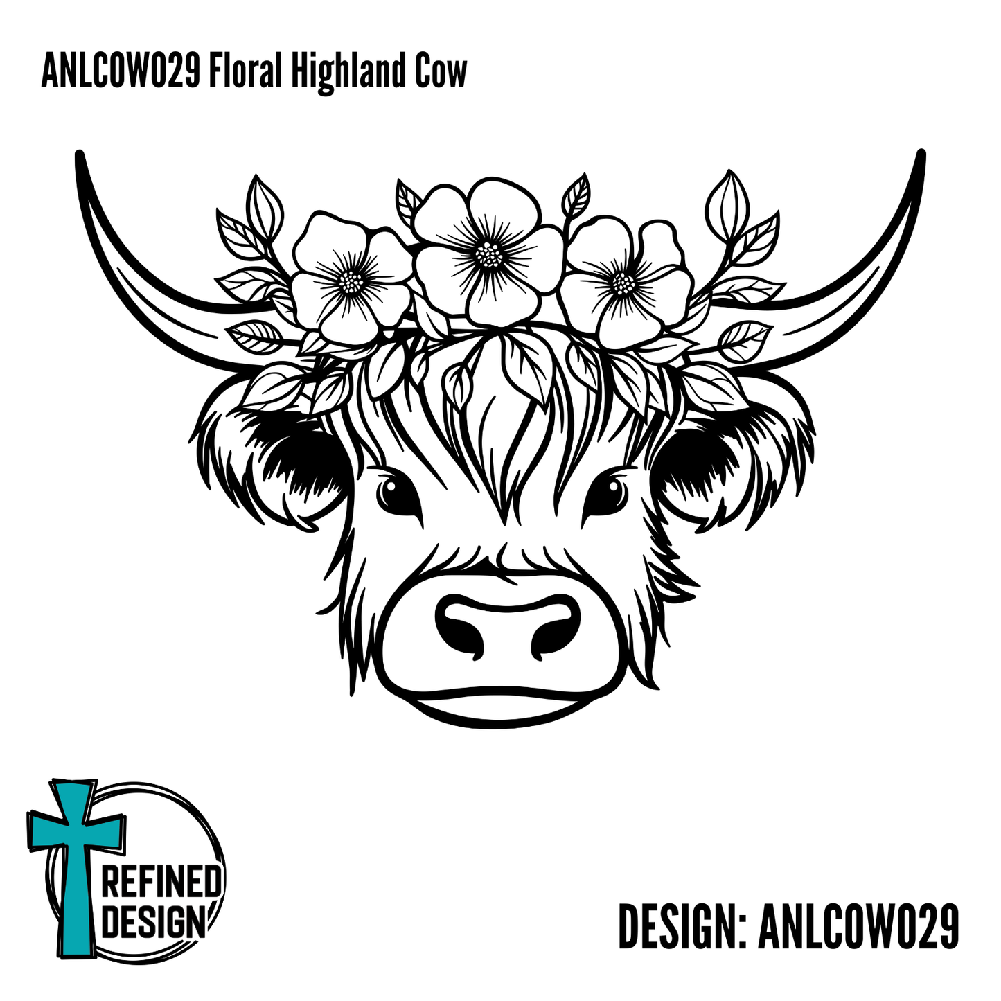 ANLCOW029 Floral Highland Cow