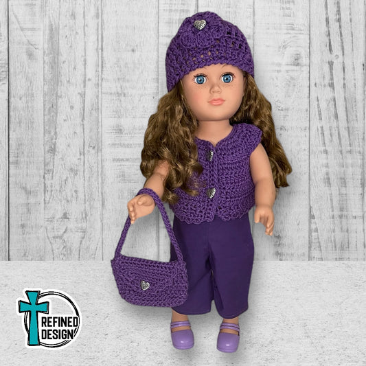 “Purple Crochet” 18" Doll Clothes and Accessories