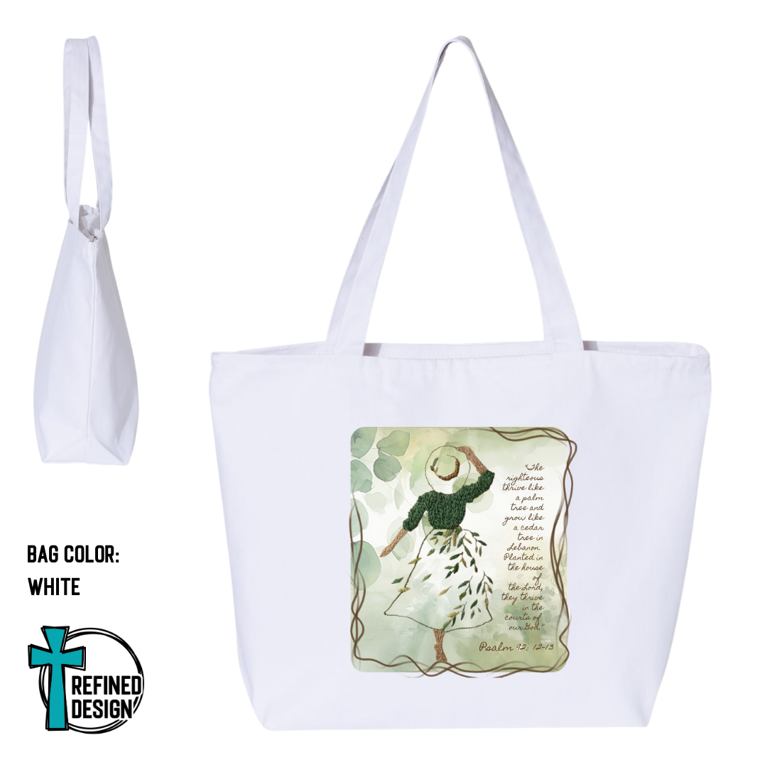 Planted in His Courts Jumbo Zippered Canvas Tote Bag