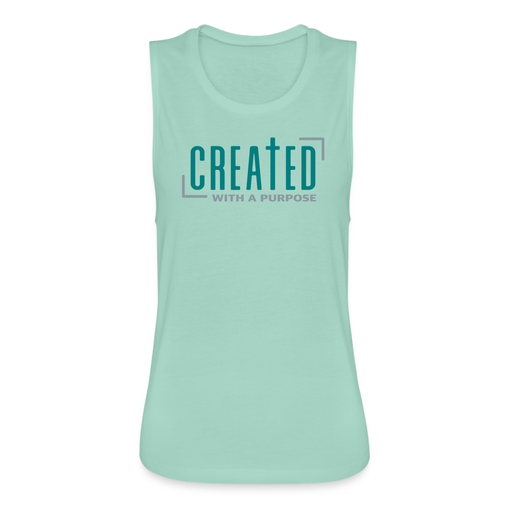 "Created with a Purpose" Women's Flowy Muscle Tank by Bella - dusty mint blue