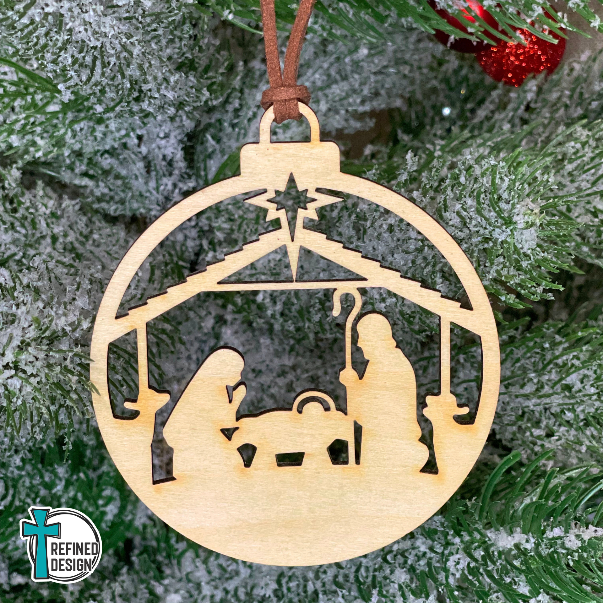 Personalized Nativity Laser Cut Wooden Ornament – Refined Design, image size:1920x1920