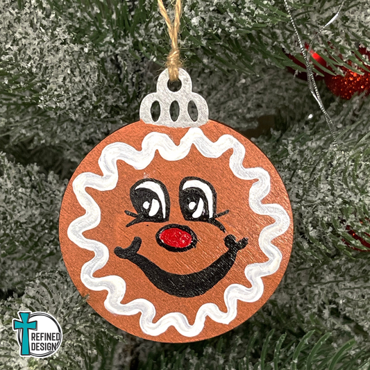 Hand-Painted Gingerbread Face Christmas Ornament