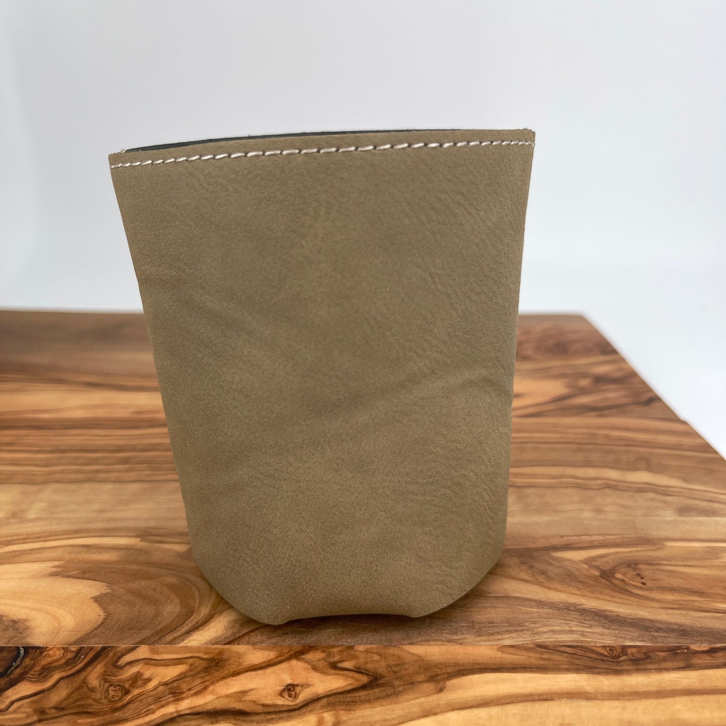 Personalized Light Brown/Black Leatherette Beverage Holder