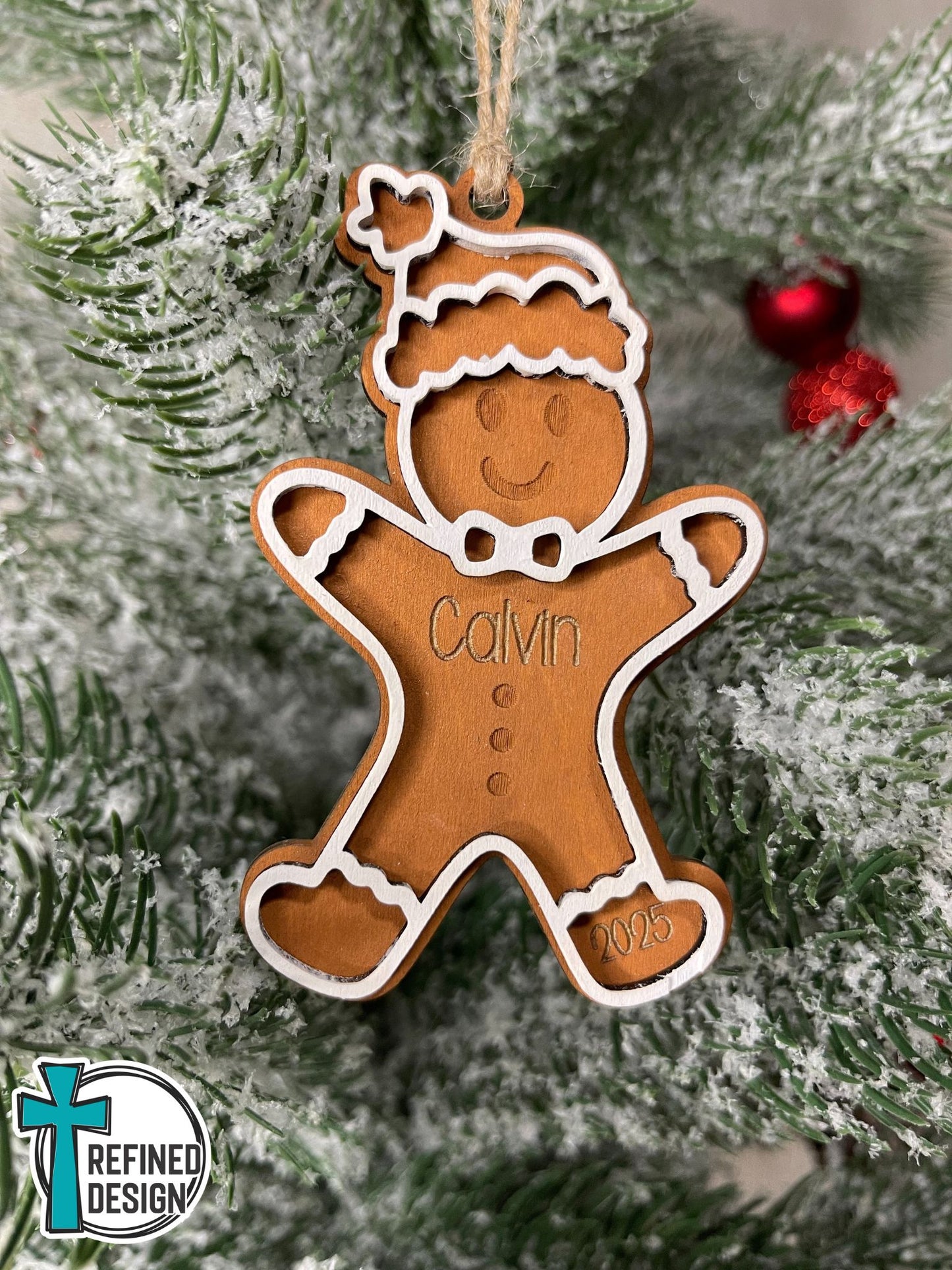 Personalized Santa Hat Gingerbread Boy Ornament