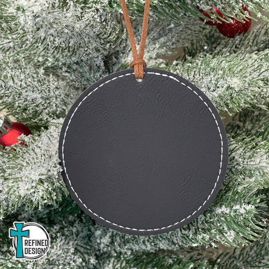 Personalized Black Leatherette Ornament (Silver Engraving)