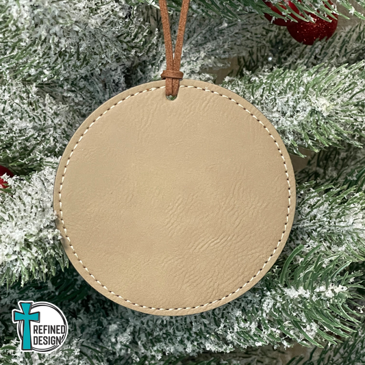Personalized Light Brown Leatherette Ornament (Black Engraving)