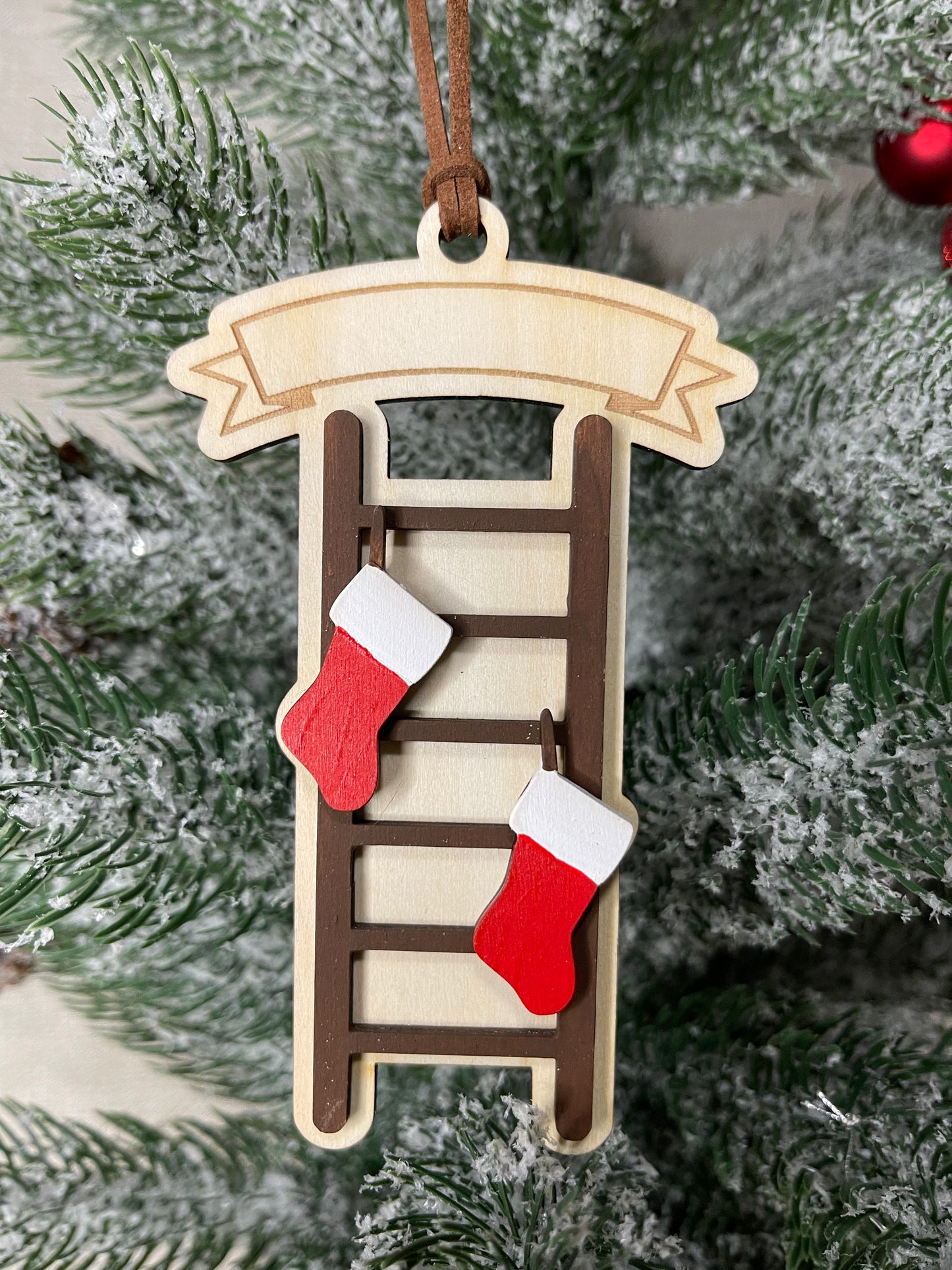 Personalized Family Stocking Ladder Ornament with 2 Stockings