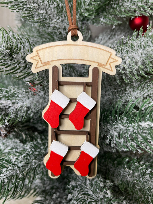 Personalized Family Stocking Ladder Ornament with 4 Stockings