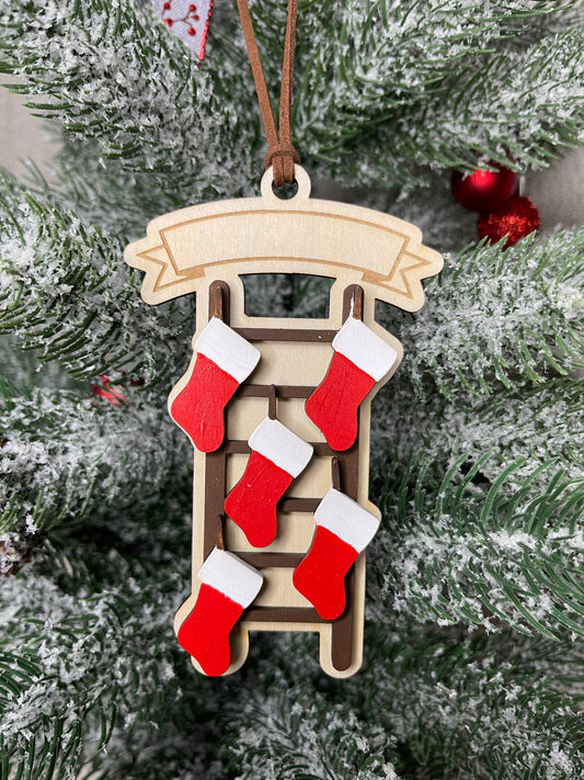 Personalized Family Stocking Ladder Ornament with 5 Stockings