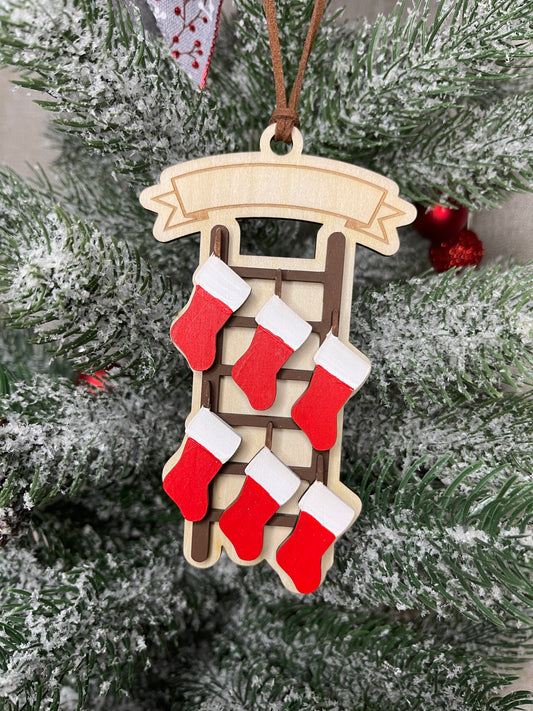 Personalized Family Stocking Ladder Ornament with 6 Stockings