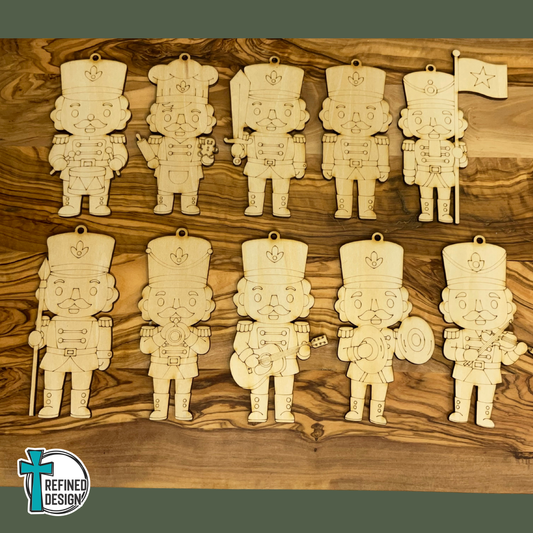 DIY Nutcracker Christmas Ornament Kit – Set of 10 (Unpainted + Personalizable)