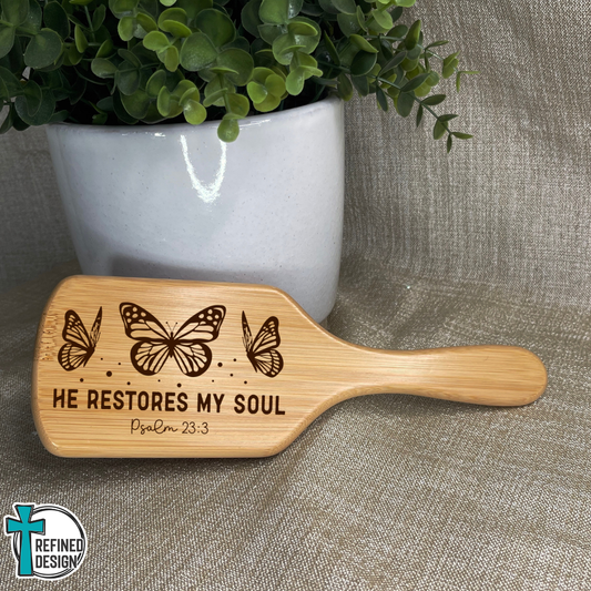 Personalized "He Restores My Soul" Bamboo Hairbrush