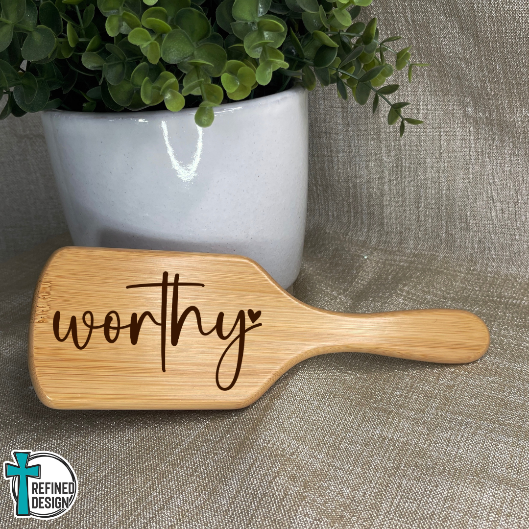 Personalized "Worthy" Bamboo Hairbrush
