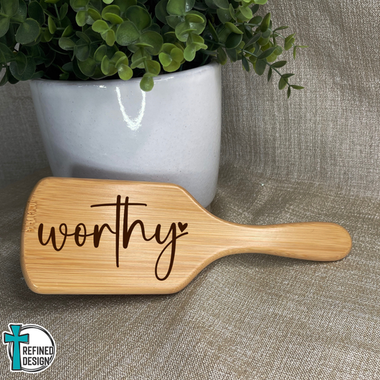 Personalized "Worthy" Bamboo Hairbrush