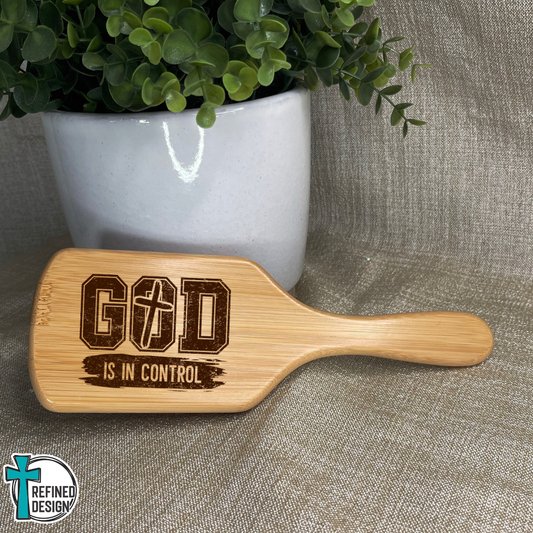 Personalized "God is in Control" Bamboo Hairbrush