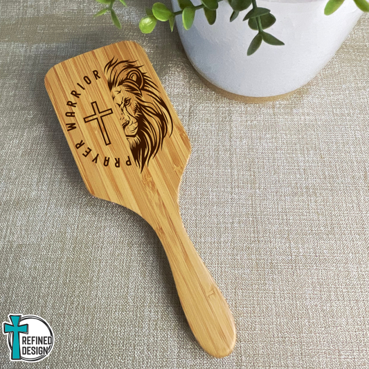 Personalized Prayer Warrior Lion Bamboo Hairbrush