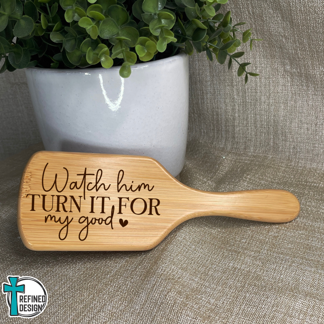 Personalized "Watch Him" Bamboo Hairbrush