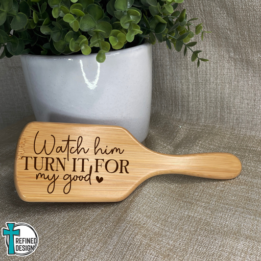 Personalized "Watch Him" Bamboo Hairbrush