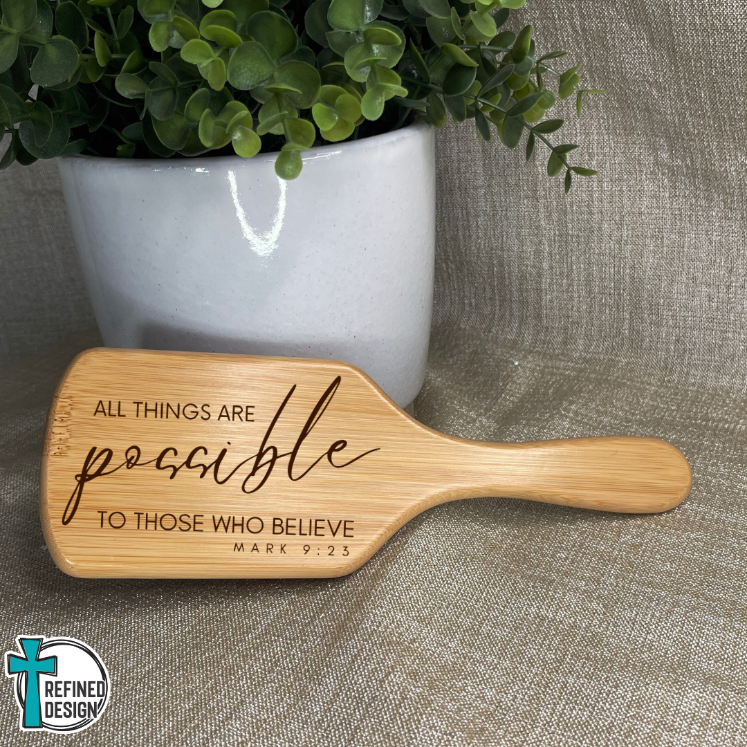 Personalized Mark 9:23 Scripture Bamboo Hairbrush