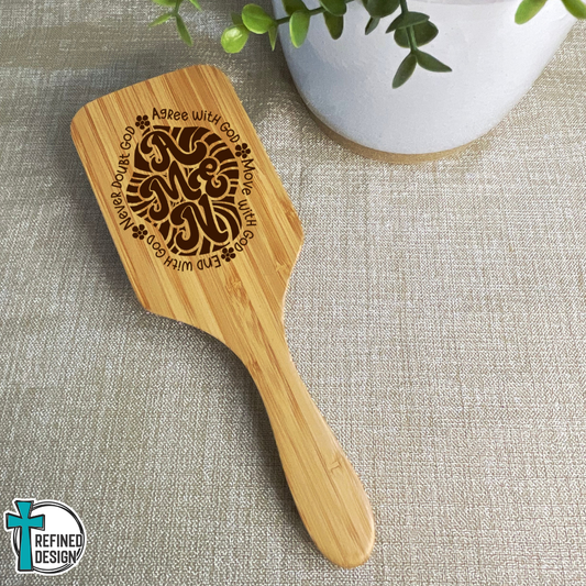 Personalized Retro Round Amen Bamboo Hairbrush