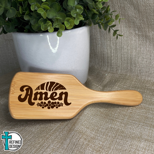 Personalized Retro Amen Bamboo Hairbrush